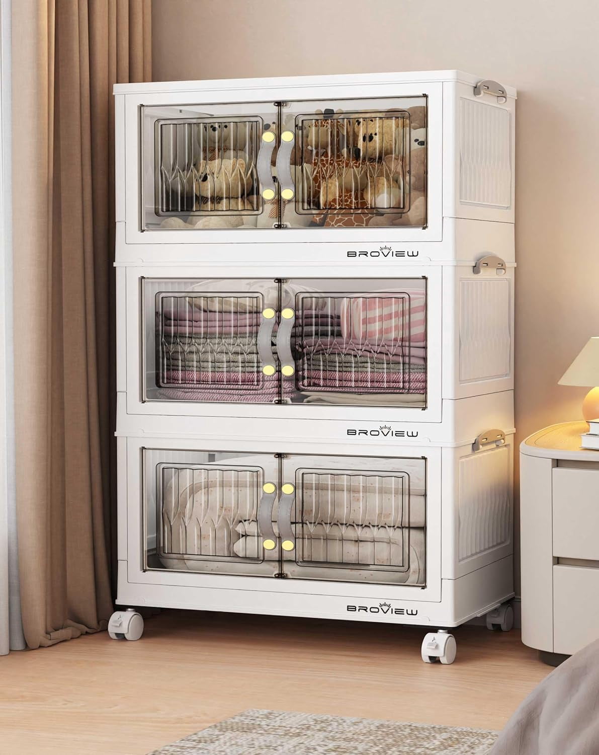 3-Pack Stackable Storage Bins with Lid for Home Dorm, Foldable ...