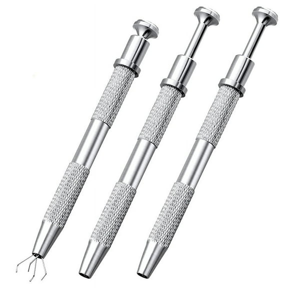3 Pack Stainless Steel 4-Claw Pick Up Tool, 4 Prongs Grabber for IC Chip, Electronic Components, Silver