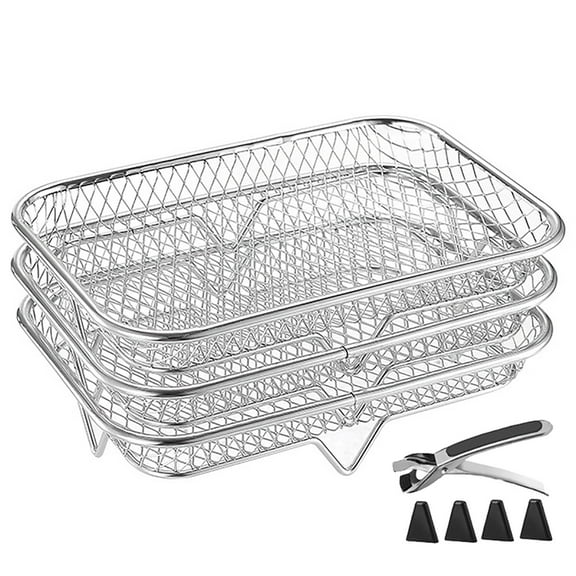 3-Pack Stainless Steel Air Fryer Rack, 7.7x5.3 Inch Stackable Dehydrator Racks for Instant Vortex, Oven, Grill & Pressure Cooker – Multi-Purpose Air Fryer Accessories