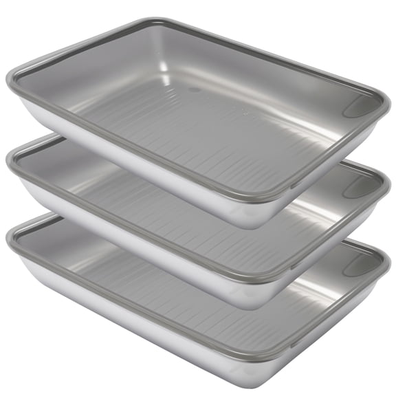 3 Pack Stainless Steel Baking Pans with Lids, 11.81×9.84×1.97 in Rectangular Trays, Oven Dishwasher Safe for Baking and Food Storage