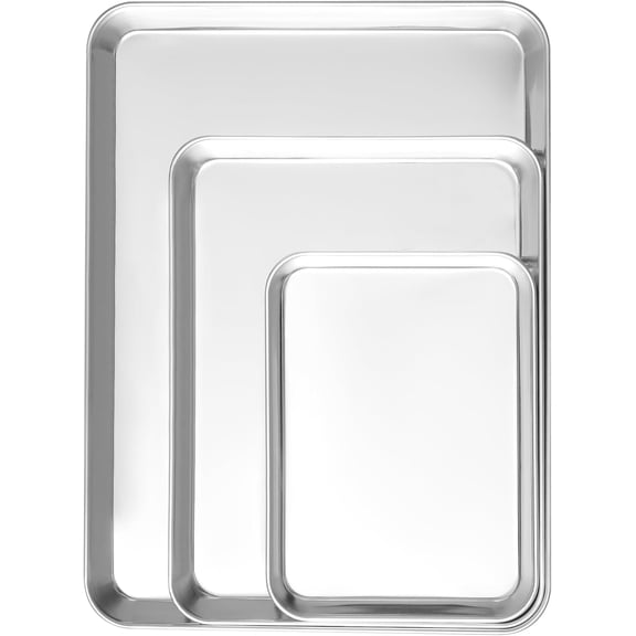 3 Pack Stainless Steel Baking Sheets - Non Stick Cookie Sheets & Pans for Oven, No Coating, Warp-Resistant & Dishwasher Safe, 9/12/16 Inch