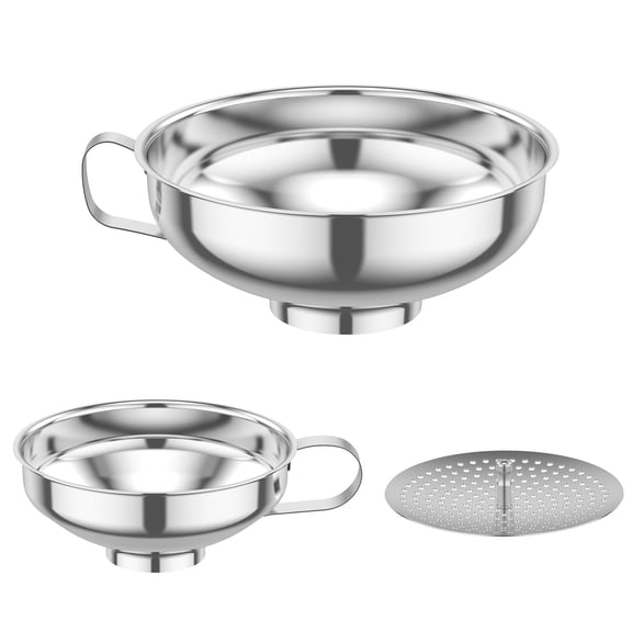 3 Pack Stainless Steel Canning Funnel Set with Strainer, Wide Mouth & Regular Jars Funnels, for Transferring Liquid, Powder, Jam, Grain, Oil, Spices and Dry Goods(Small and Large)