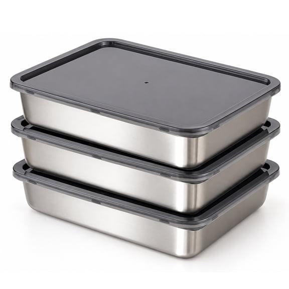 3 Pack Stainless Steel Food Storage Containers with Lids, Oven Safe Meal Prep, Stackable BPA-Free Lids, Freezer Dishwasher Safe for Picnic BBQ Gym