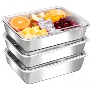 3 Pack Stainless Steel Containers with Lids, Nested Food Storage Container, Stackable Freezer Food Containers, Meal Prep Containers for Refrigerator or Picnic, BBQ Party, Gym Lunch, Dishwasher Safe