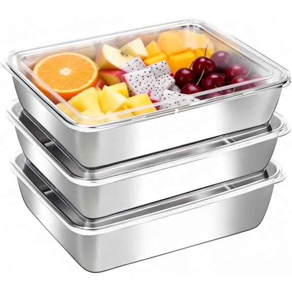 3 Pack Stainless Steel Containers with Lids, Nested Food Storage Container, Stackable Freezer Food Containers, Meal Prep Containers for Refrigerator or Picnic, BBQ Party, Gym Lunch, Dishwasher Safe