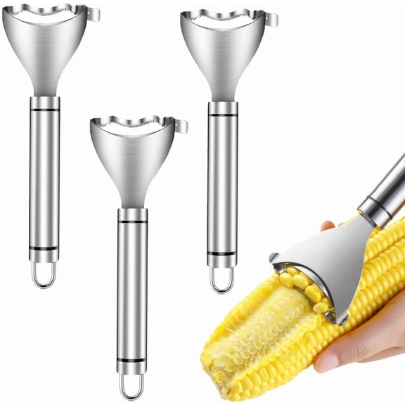 3-Pack Stainless Steel Corn Cob Stripper Tool, Corn Kernel Remover & Peeler for Corn on the Cob, Handy Kitchen Corn Stripping Tool for Quickly Removing Corn Kernels