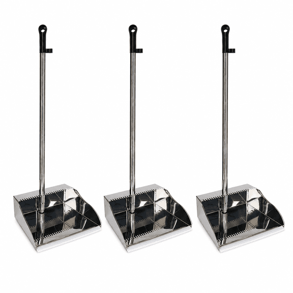 3 Pack Stainless Steel Dustpan Metal With Handle Heavy Duty Dust Pan Upright For Home Office Lobby