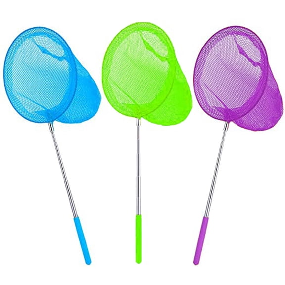 3 Pack Stainless Steel Extendable Kids Scoop Net, Telescopic Outdoor Insect Catching Net, Collapsible Small Shrimp Fishing Net for Backyard Children Outdoor Play