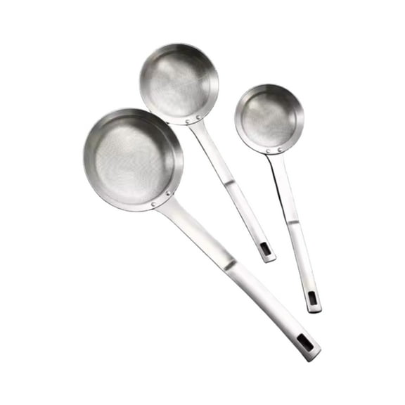 3 Pack Stainless Steel Fine Mesh Strainer Set - Flat Sieve Colander with Long Handle for Kitchen Baking, Flour Sifting, Oil Filtering, Food Straining