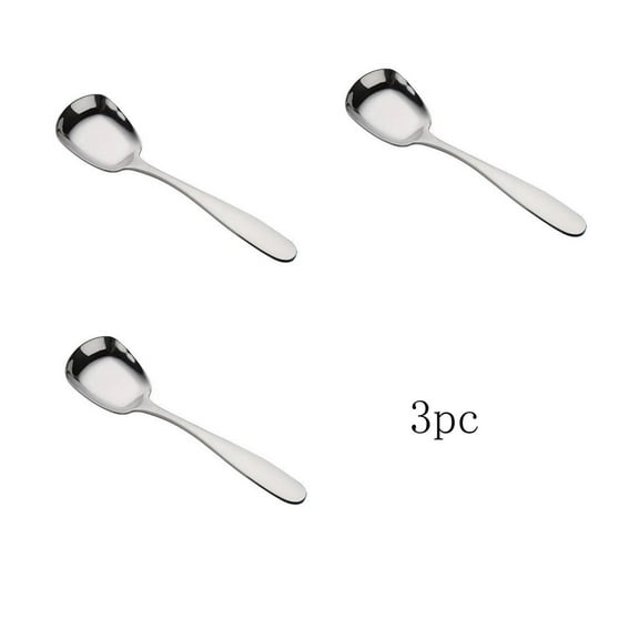 3-Pack Stainless Steel Flat Bottom Spoons - Ergonomic, Mirror Polished, Thick Handle - Ideal for Desserts, Rice, Soup, Yogurt, Iced Tea,Coffee - Rust-Proof 410 Stainless Steel C