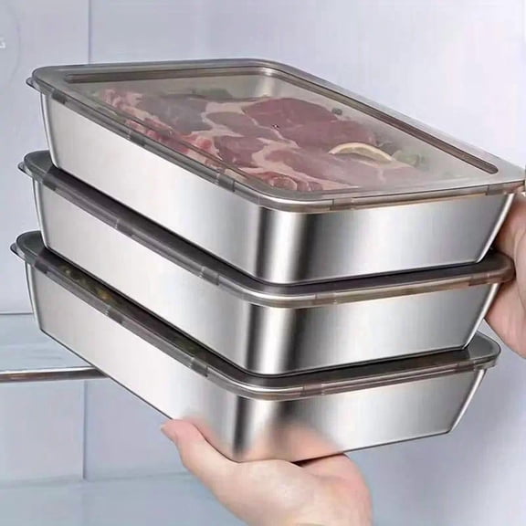 3-Pack Stainless Steel Food Storage Containers with Lids, Reusable Meal Prep Lunch Box, Stackable Refrigerator & Kitchen Organizer, Durable Leakproof Bento Tray Set for Lunch, Leftovers & Snacks