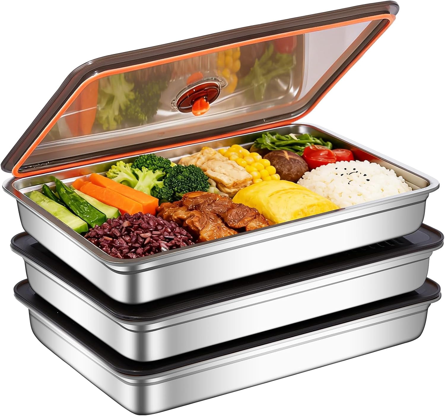 3 Pack Stainless Steel Food Storage Containers with Airtight Lids - Stackable, BPA-Free, Dishwasher/Freezer Safe for Meal Prep, Leftovers & Snacks