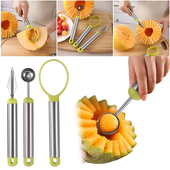 3 Pack Stainless Steel Fruit Melon Baller Scoop Set, Multi-Function Ice Cream Watermelon Dig Spoon for Fruit Platter Dessert Making