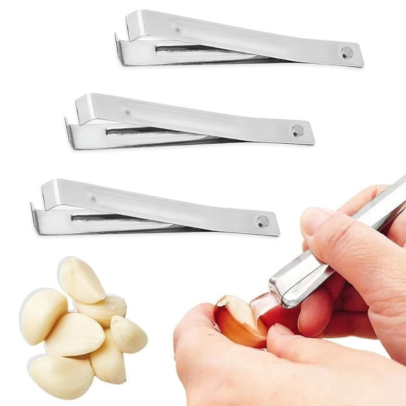 3-Pack Stainless Steel Garlic Peeling Tweezer Clip, Multipurpose Kitchen Prep Tool for Garlic Skin Removal, Fish Bone & Feather Picker