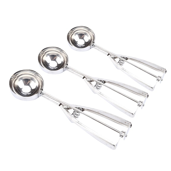 3-Pack Stainless Steel Ice Cream Scoop Set, Spring-Handle Cookie Dough Baller, Multi-Functional Kitchen Portion Tool for Home Baking