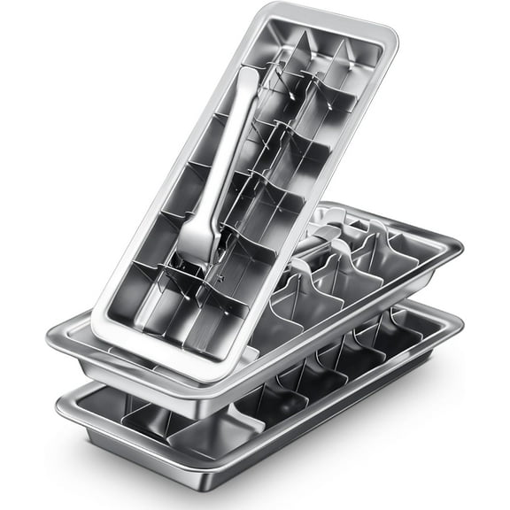 3 Pack Stainless Steel Ice Cube Maker and Tray 18 Slot Ice Cube Tray for Bars Kitchens Levers Remove Cubes Easy Removal Metal Ice Food Grade Freezer Molds for Food Juice Dishwasher Safe