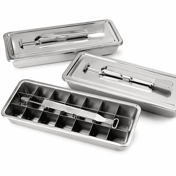 3-Pack Stainless Steel Ice Cube Tray Set, 18-Slot Metal Ice Cube Trays with Easy Release Handles for Kitchen, Bar and Freezer Use