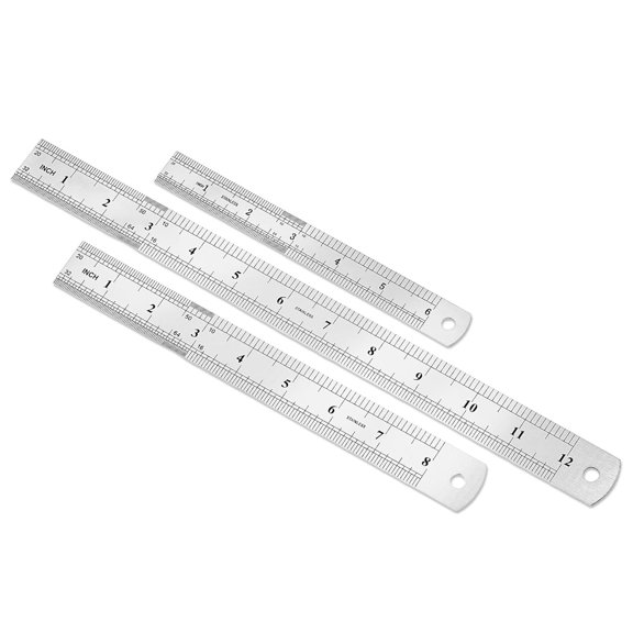 3 Pack Stainless Steel Ruler Set, 6, 8, 12 Inch Metal Rulers, Steel Rulers Metric Ruler, Easy to Read, mm, Sturdy and Durable Straight Edge for Drawing, Home, Office, Engineering