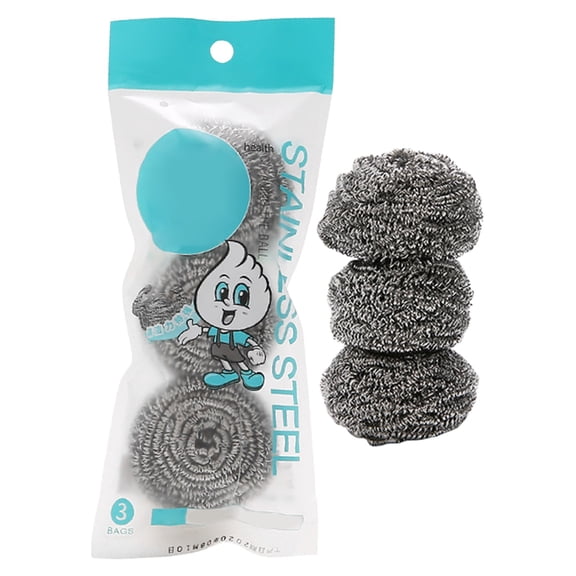 3-Pack Stainless Steel Scouring Balls, High-Density Pot Scrubber, Ergonomic Kitchen Scrubber for Stovetop & Grill Silver Basdi