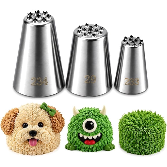 3 Pack Stainless Steel Seamless Piping Icing Tips 29 233 234, Large Grass Piping Nozzle, Cake Decorating Tools for Cupcake Baker