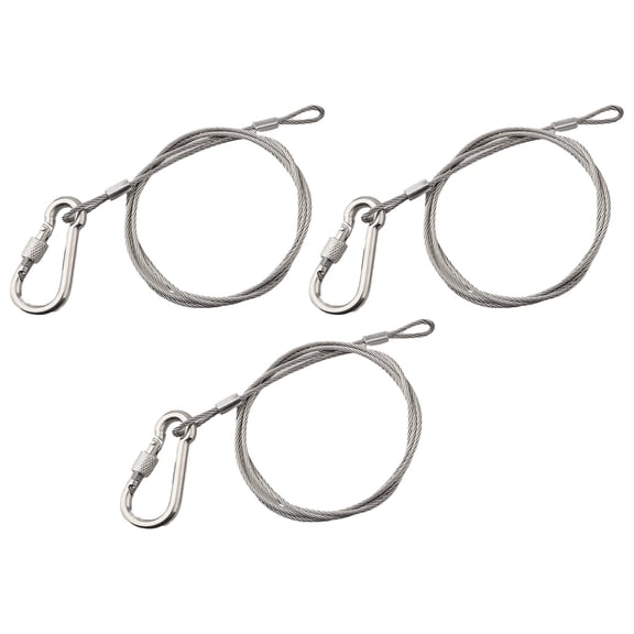 3-Pack Stainless Steel Security Cable Lock with Eyelets, 2mm x 1.5m Wire Rope for Bikes Motorcycles Grills Ladders, Flexible Anti-Theft Tether