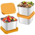 thumbnail image 1 of 3-Pack Stainless Steel Snack Containers (6oz) | Leakproof Silicone Lids | Small Metal Food Storage for Office, Travel & Lunch | BPA-Free | Dishwasher Safe | Colors: Orange, Pink, Blue, Green, Purple, 1 of 6