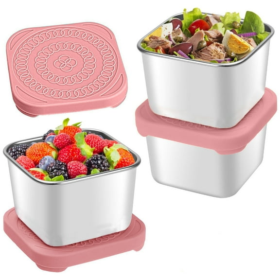 Stainless Steel Snack Containers (6oz) | Leakproof Silicone Lids | Small Metal Food Storage for Office, Travel & Lunch | Dishwasher Safe | Includes 3 Containers (7.4x6x5cm)