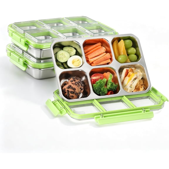 3 Pack Stainless Steel Snack Containers with Lid Lunchable | 600ml 6-compartment snackle box, buckle lid with clear windows, dip container bento meal prep, 304 food grade