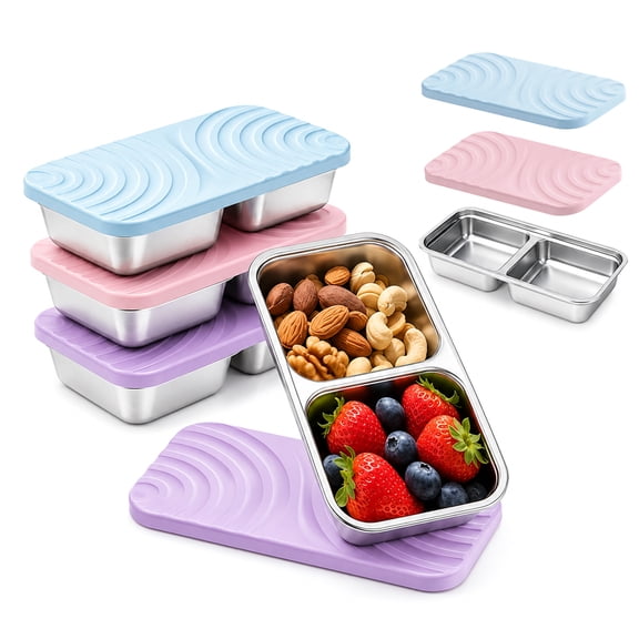 3 Pack Stainless Steel Snack Containers,Stackable & Leak-Proof Metal Food Containers with Lid,Salad Dressing Container for Fridge Fruit Container Airtight Crisper Box,Dishwasher Safe