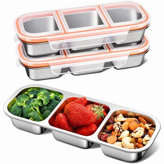 3 Pack Stainless Steel Snack Containers for Kids & Adults with 3 Compartment - Lunchable Containers for Daycare,School