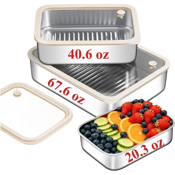 3 Pack Stainless Steel  Storage Containers with Glass  | Stackable Lunch Box,Extra Thick,Non-Stick Bottom Airtight Glass   for Meal Prep BBQ