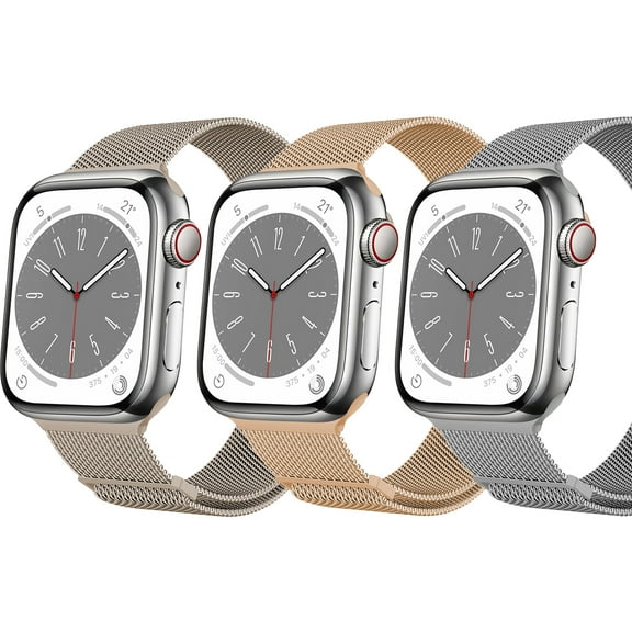 3 Pack Stainless Steel Strap Compatible with Apple Watch Band 42mm 44mm 45mm 49mm, Dwitch Magnetic Clasp Replacement Band for iWatch Series 9 8 7 6 5 4 3 2 SE Ultra 2,Retro Gold/Rosegold/Silver