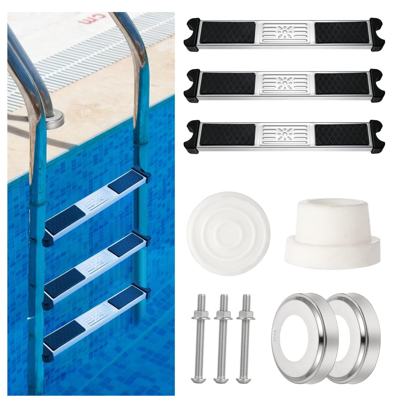 3 Pack Stainless Steel Swimming Pool Ladder Steps with Pool Ladder