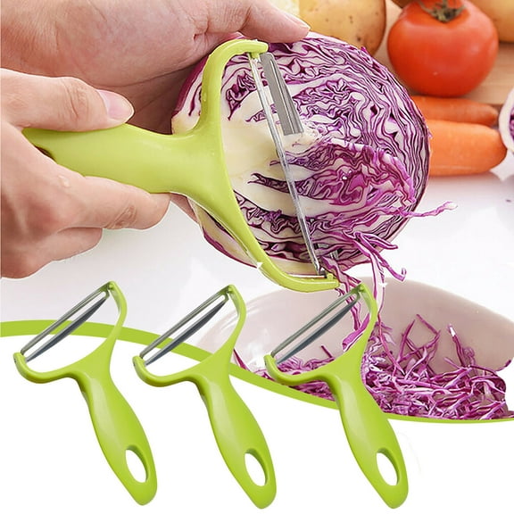 3-Pack Stainless Steel Vegetable Peeler Set | Wide-Mouth Design for Effortless Peeling | Multi-Angle Fruit & Cabbage Cutter | Green ABS Handle