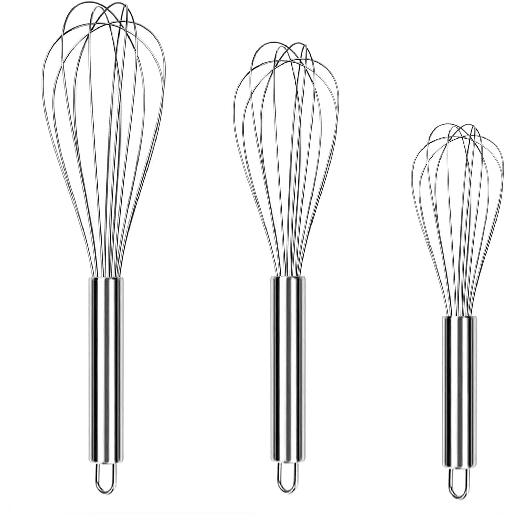 3 Pack Stainless Steel Whisks for Cooking - Essential Wire Whisk Stainless Steel for The Kitchen Egg Beate,Whisks Stainless Steel 8”,10”,12”,Strong, Durable, and Multifunctional