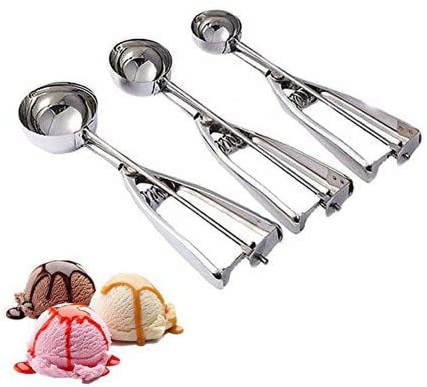  Ice Cream Cookie Scoop for Baking Set of 3, Melon Baller Scoop  Anti-Freeze Handle Stainless Steel Scooper with Trigger, Cupcake Scoop  Batter Dispenser Tablespoon for Dough Ball, Ice cream,Snow Cone: Home