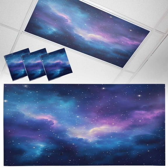 3 Pack Starry Sky Fluorescent Light Covers for Ceiling Lights Color Night Sky Nature Scenery Modernism Magnetic Ceiling Light Covers Overhead Light Filters for Office Classroom Home