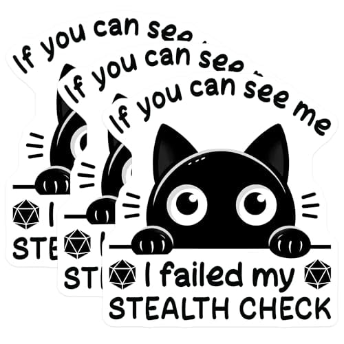(3 Pack) Stealth Check Decals - Dungeons and Dragons - Funny Cat Laptop Decal - 3 Inches On Longest Side - Easy Peel & Apply - Made in USA - 3MCS4429