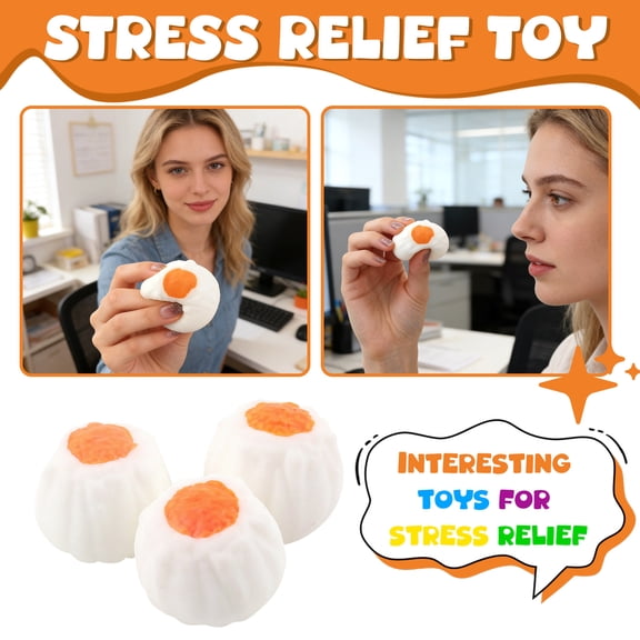 3 Pack Steamed Dumpling Squishies, Stress Relief Toys For Teens & S, Soft Squeeze Sensory Toys For Fidgeting, Office Desk Decor & Party Favors