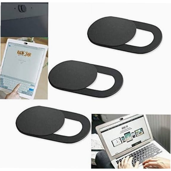 3 Pack Stickon Webcam Privacy Cover Slider Protector Hider for Laptop, Ipad, Tablet, Phone, Desktop, Iphone Ultra Thin Light (Black) Security Web Camera Shutter Accessories when working