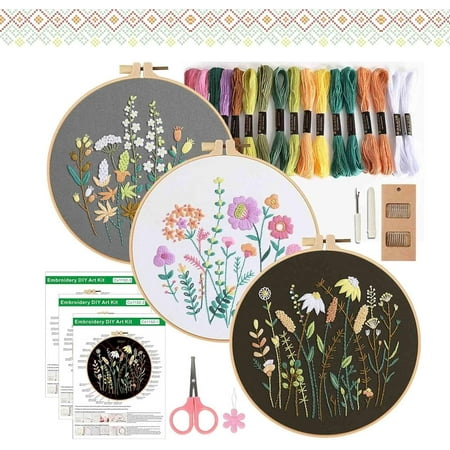 3 Pack Stitched Stories Embroidery Kit, Beginner Embroidery Kit for Adults, Classic Embroidery Stitches Practice Kit, Learn to Embroider 33 Stitches with Needlepoint Hand Embroidery Kit(SETC-3)