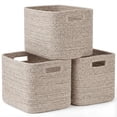 thumbnail image 1 of 3 Pack Storage Basket, 11"x11"x9" (18L) Rectangle Woven Baskets for Storage, Cotton Rope Basket for toys, Towel Baskets, Closet Organizer Bins Shelves Organizer, Decorative Basket(Brown), 1 of 7