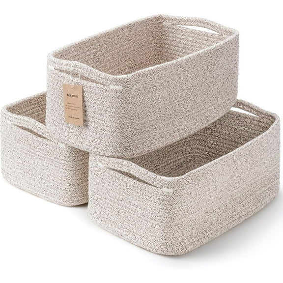 3-Pack Storage Baskets for Organizing | Woven Shelf Toy Basket | Rope Baskets for Gifts Empty | Closet Organizer Bins with Handles | Cube Decorative Box | 13.77.16.7 | Mixed brown