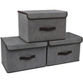 thumbnail image 1 of 3 Pack Storage Bins with Lids, Foldable Fabric Closet Organizer Boxes, Gray, 14.2 x 9 x 9.5in, 1 of 8