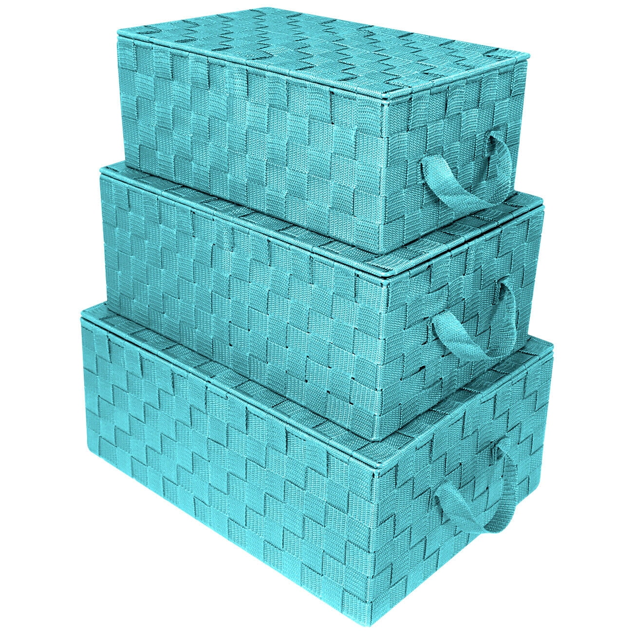 Aqua Woven Polypropylene Stackable Storage Basket Set with Lids