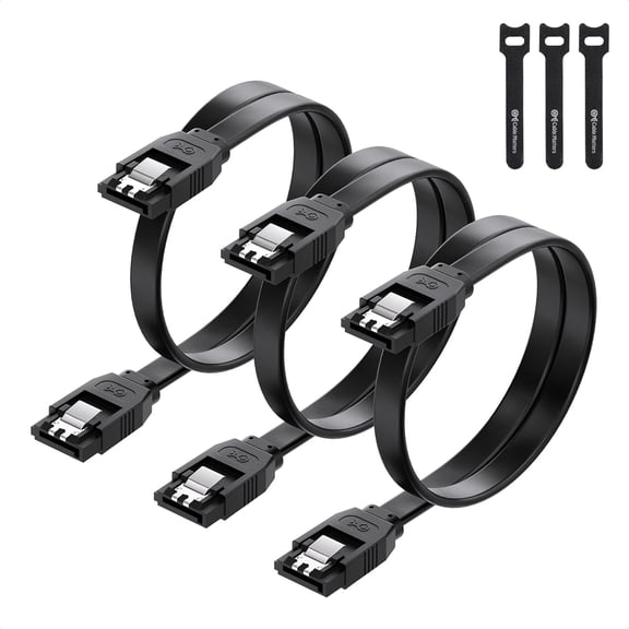 3-Pack Straight SATA Cable - 18 Inch, SATA III 6Gbps Data Cable for SSD, HDD, CD/DVD Drives, Hard Drive, Optical Drive, Gaming PC, Desktop, Motherboard, Black