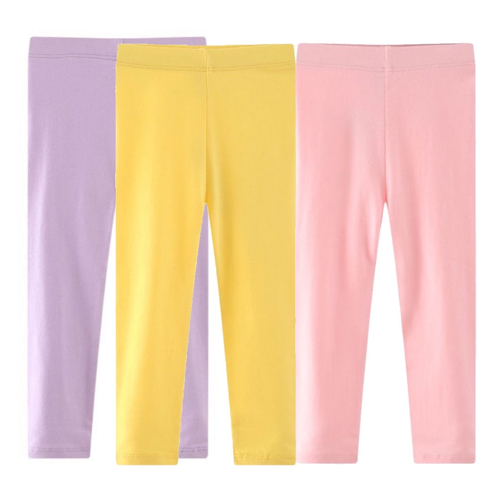 3Pack Stretch Leggings for Girls Toddlers Kids Solid Color Basic Footless Cotton Casual Pants