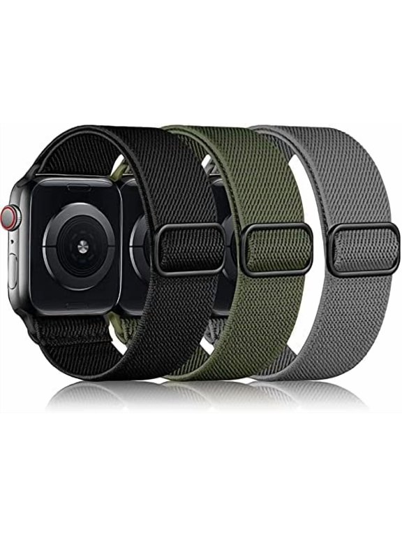 3 Pack Stretchy Solo Loop Compatible with Apple Watch 42mm 44mm 45mm 46mm 49mm, Soft Braided Elastic Nylon Sport Strap for iWatch Series12 11 10 9 8 7 6 5 4 3 2 1 SE Ultra, Men Women