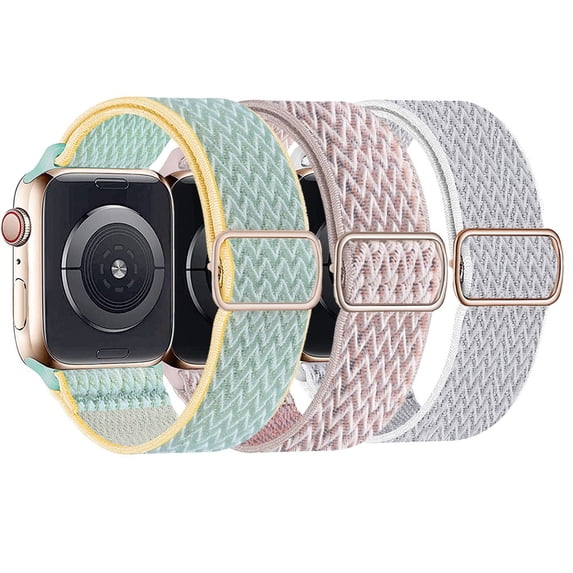3 Pack Stretchy Solo Loop Compatible with Apple Watch Band 44mm 42mm 40mm 38mm 45mm 41mm, Adjustable Braided Sport Elastic Nylon Bands for Apple Watch SE / iWatch Series 7 6 5 4 3 2 1 Women Men