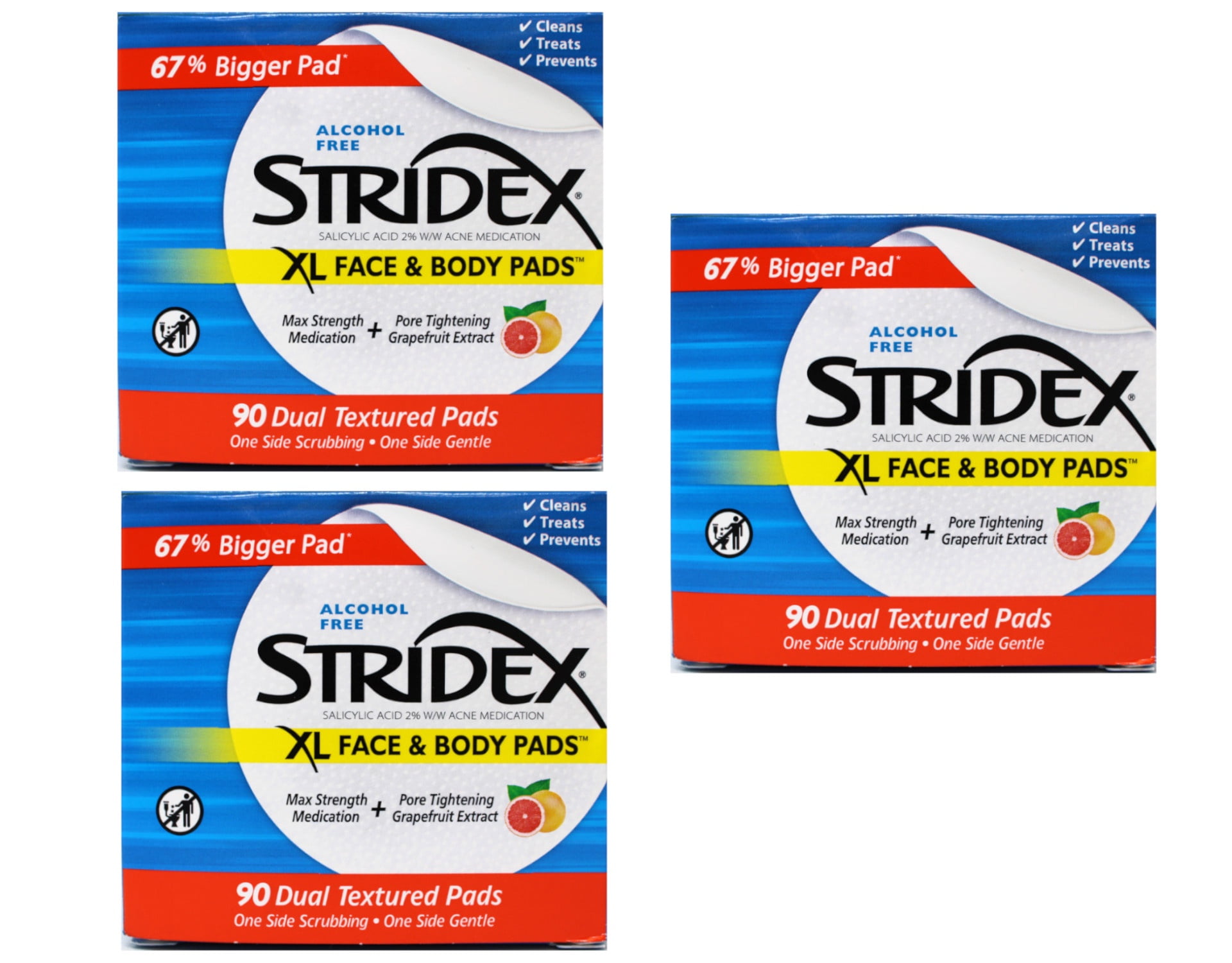 3 Pack - Stridex XL Acne Pads for Face and Body with Salicylic